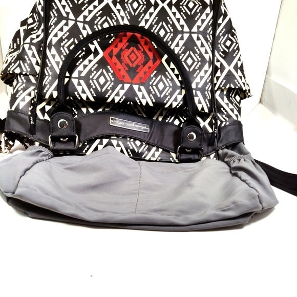 Tribal Print Black & White Tote Bag with Red Accent diaper bag- black& white - Picture 3 of 8
